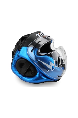 Titan Sport Yüz Korumalı Boks Kaskı , Mavi-siyah Camlı Model Çok Renkli