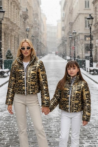 Veraura Lifestyle Kız Çocuk Gold Parlak Yazılı Şişme Mont