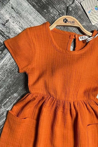 Riccotarz Kız Çocuk Çift Cepli Salaş Kesim Kolsuz Kiremit Müslin Elbise Kiremit