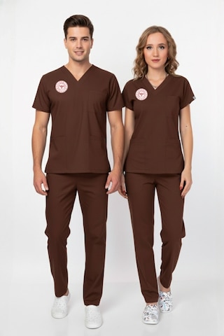 Unisex Kahverengi Psikolog Biyolog Sosyolog Gerontolog Scrubs Üniforma Takım Sağlık Bak.yön.uygun Kahverengi