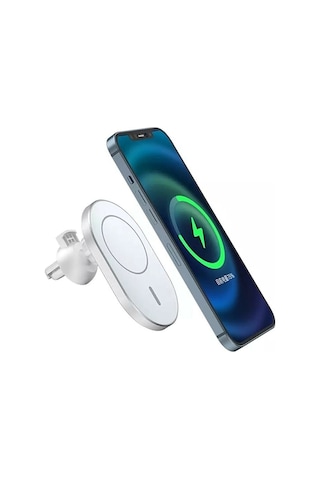 Iphone 14 Serisi Uyumlu 15w Wirelles Magsafe Kablosuz Araç Içi Şarj Cihazı Hızlı Şarj Magnetic Charg Beyaz