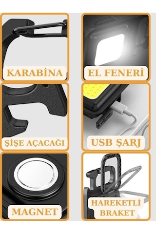 3 Adet Led Mini Anahtarlık Fener Şarjlı Kamp Balıkçı Tamirci Için Çalışma Feneri Çok Fonksiyonlu Taşınabilir Siyah