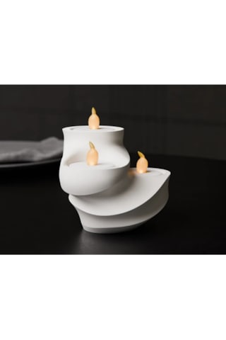 Dekoratif İkili Mumluk - Tealight Led Mum Uyumlu Modern Basamaklı Ev Aksesuarı Hediyelik Obje Antrasit - Beyaz