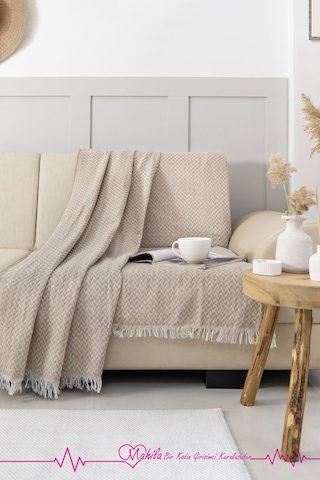 Klasik Pamuklu Koltuk Örtüsü 160x200 Cm Okucu Desen Koltuk Örtüsü Bej