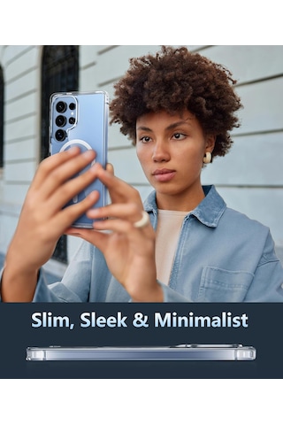 Samsung Galaxy S25 Ultra Uyumlu Kılıf Wireless Şarj Özellikli Magsafe Şeffaf Telefon Kılıfı Kapak