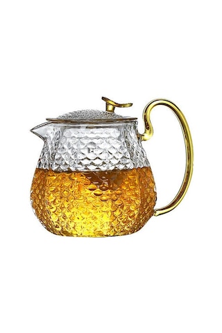 Yüksek Borosilikat Cam Çaydanlık Ev Yüksek Sıcaklık Direnci Çekiç Desen Demlik Kung Fu Çay Seti Filtre Kabarcık Çaydanlık Çaydanlıklar Altın - Beyaz