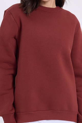 Tudors Kadın Oversize Geniş Kesim Pamuklu 3 İplik İçi Polarlı Basic Kiremit Bisiklet Yaka Sweatshirt-41557 Kiremit