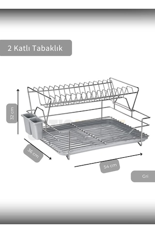 Jet's Home 2 Katlı Bulas Iklık C Elik Tezgah U Stu Tabaklık Bpa Free Bulas Ik Sepeti Kurutmalık Gri Gri