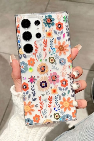 Samsung Galaxy Uyumlu S24 Ultra Kılıf Solmayan Imd Baskı Desenli, Şeffaf Tpu+pc Botanik Kapak