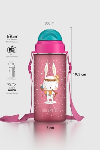 Renga Migo Soft Touch Desenli 500 Ml Askılı Pipetli Tritan Çocuk Matara 912142 Pembe Pembe