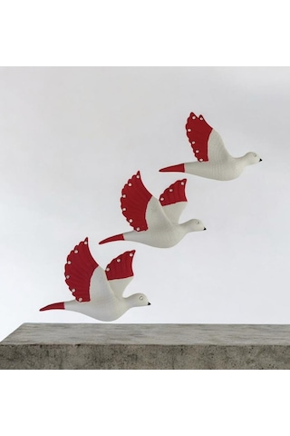 Dekoratif Üçlü Kumru Kuş Duvar Dekoru Süs 17 12 Cm Kırmızı Renk 3 Lü Set