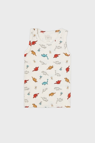 Lela Desenli Streç Pamuklu Bisiklet Yaka Atlet Boxer 2'Li Iç Giyim Erkek Çocuk Takım 6651010 Ekru-Kırmızı