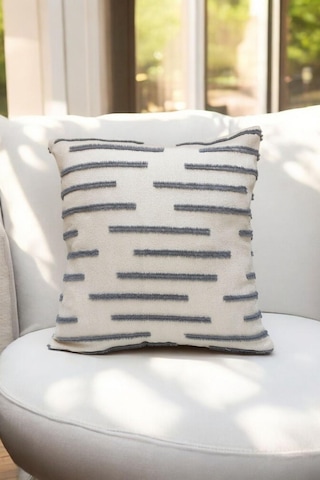 Modern Püskül Çizgili Kırlent Kılıfı Gri Renk 43x43cm Gri