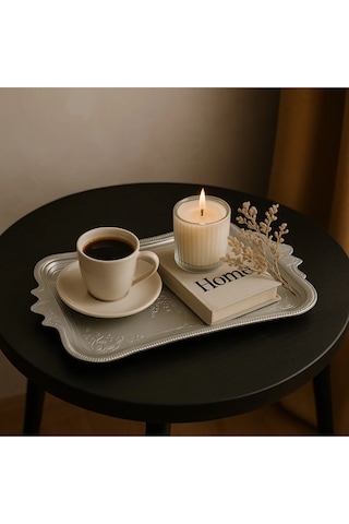 6 Adet Plastik Kahve Sunumluk Tepsi Servis Tepsisi 18 30cm Gümüş