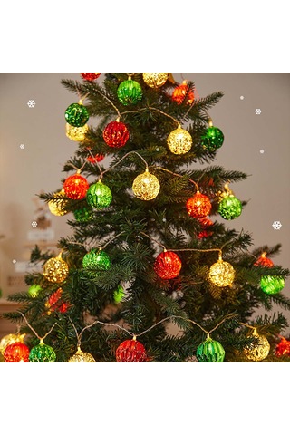 Vkemall 10 Işıklı 59 İnç Noel Topu Zincir Lambası - Dışarıda Ve İçerde Noel Ağacı Renkli Dekorasyon Aydınlatması Renk