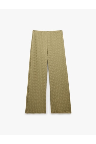 Koton Bürümcük Kumaş Yüksek Bel Bol Düz Paça Pantolon Haki 6sak40109ek