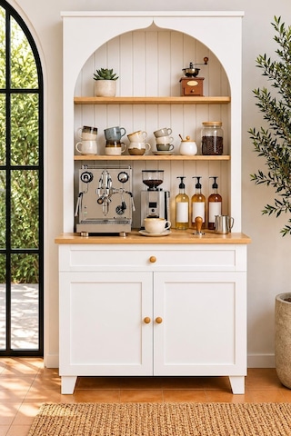 Damla Kahve Köşesi Coffee Bar Dolabı Çekmeceli Raflı Mutfak Servis Dolabı Beyaz