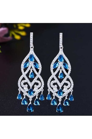 Novahub Altın Renkli Safir Kübik Zirkonya Damla Küpe Kadın Çok Renkli Vintage Zarif Lüks 6cm Çok Renkli