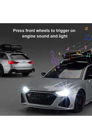 Audi Rs6 Avant 1:24 Diecast Metal Araba Koleksiyon Sesli Işıklı Nando Gri