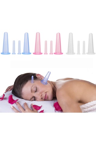 Ruicoo Yüz Ve Boyun Derisi İçin Gıda Seviyesi Silikon Masaj Kupa Seti - 2 Büyük 2 Küçük Pembe Suction Cihazı Pembe