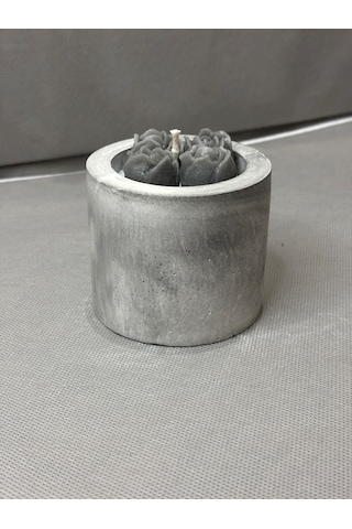 Gri Beton Gül Parafin Mum Kasesi Dekoratif Koyu Gri
