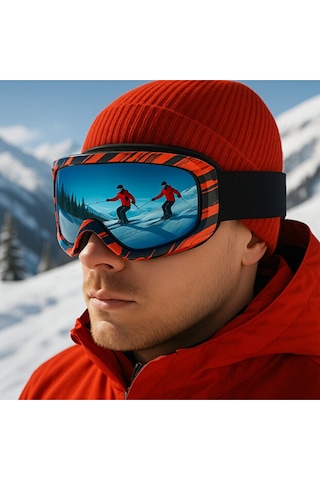 Esrada Kayak Gözlüğü Antifog Ventilli Uv Korumalı Güneş Kar Gözlük Gökkuşağı Gümüş Snowboard Glasses Sporu Kırmızı