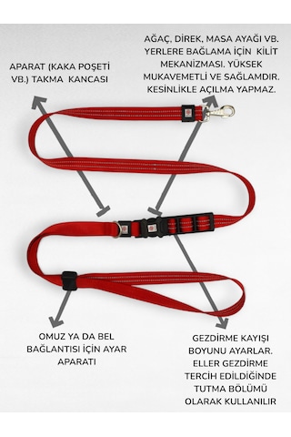 Caramelos Hands-free Eller Serbest Gezdirme Kayışı- Köpek Gezdirme Kayışı - Eller Serbest- Köpek Gezdirme İpi Kırmızı
