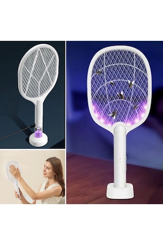 Bfs Şarjlı Sinek Öldürücü Masaüstü Standlı,mor Işık Sinek Kovucu Raket 5w