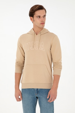 U.S. Polo Assn. Erkek Regular Fit Kapüşonlu Kum Basic Sweatshirt 50295175-VR085