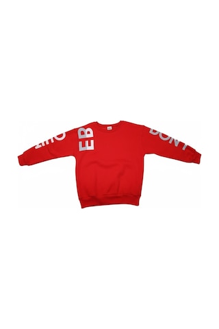 Fesshera Kids Erkek Çocuk Sweatshirt Bisiklet Yaka Oversize Kesim Baskılı Pamuklu Sweatshirt Kırmızı