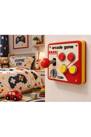Arcade Atari Oyun Kumandası Görünümlü Duvar Prizi - Anahtar Çerçevesi Kapağı - Mini Joystick Dekoratif Anahtar 001