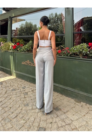WeShaya Gri Keten Karışımlı Düz Paça Pantolon Gri