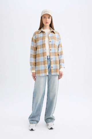 Defacto Relax Fit Gömlek Yaka Kareli Flanel Uzun Kollu Gömlek Tunik D4774AX24AUBE409 Mavi