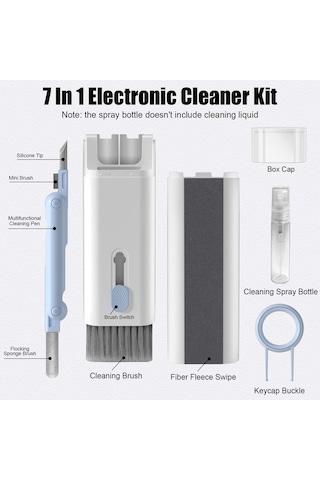 Yuwakayı 7'si 1 Arada Elektronik Temizleyici Kiti, Fırçalı Klavye Temizleyici Kiti, Apple AirPods Uyumlu Pro İçin 3'ü 1 Arada Temizleme Kalemi, Kulaklık, Klavye, Dizüstü Bilgisayar, Telefon, Pc Monitörü İçin Çok
