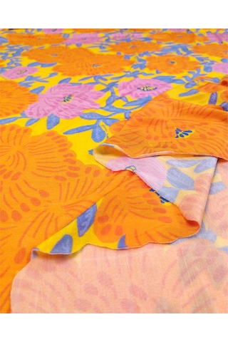 %85 Rayon %15 Elastan Sarı Üzeri Turuncu Pembe Mavi Çiçekli Sandy Jarse Benzeri Örme Kumaş Elbiselik & Bluzluk En: 130cm-12453 Sarı,turuncu,pembe,mavi