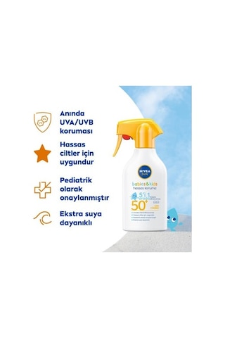 270ml Spf50 Güneş Spreyi, Hassas Ciltler İçin Koruma Açık Gri