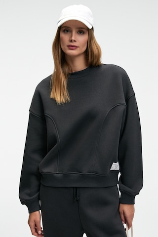 Grımelange SERENYA Kadın Pamuklu Etiket Detaylı Bisiklet Yaka Antrasit Sweatshirt
