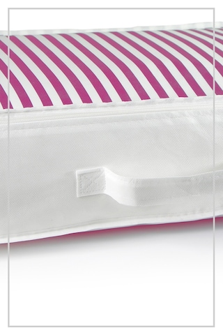 Vedsey Orta Boy Pembe Çizgili Hurç & Baza Altı -dolap İçi -sandık İçi Düzenleyici 3 Lü Set 53x44x20cm Pembe