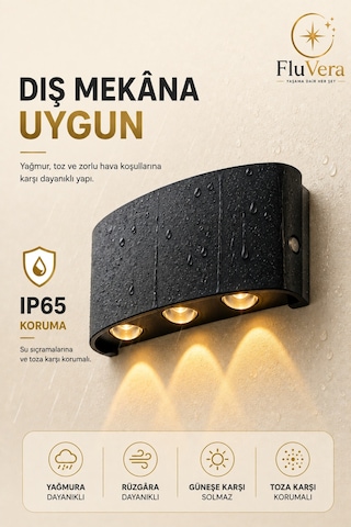 Pilsiz Amber 3 Led Siyah Duvar Apliği Yukarı Aşağı Işık Dekoratif Led Duvar Lambası Modern İç Dış Mekan Siyah