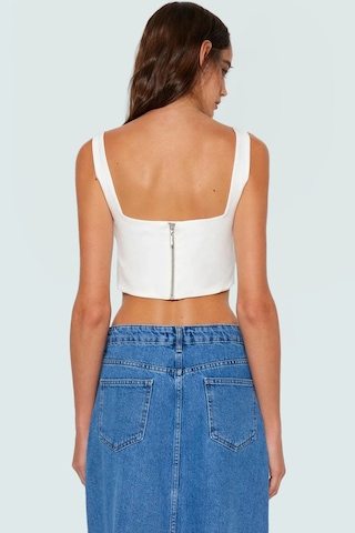 Ersefa Dokuma Polyester Korse Bluz Fitted Kalıp Kolsuz Crop Şık Görünüm Ekru