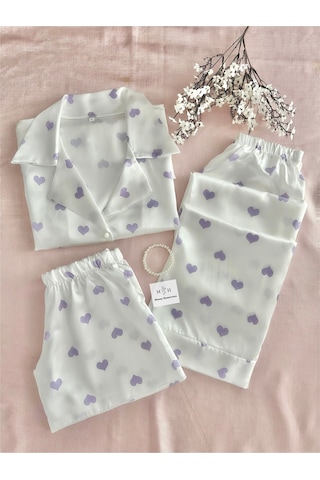 Mh Moony Homewears 3'lü Lila Sevgisi Kalpli Saten Pijama Takımı LILA Mh Moony Homewears 3'lü Lila Sevgisi Kalpli Saten Pijama Takımı LILA