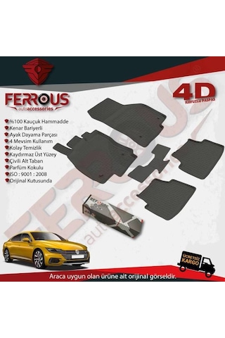 Vw Arteon Paspas 4D Araca Özel Havuzlu Kokusuz Kauçuk Refref Siyah