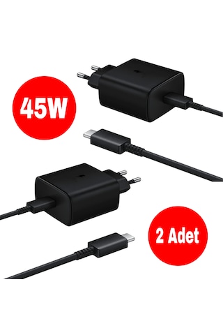 2 Adet Samsung Uyumlu 45w Typec Çıkışlı Süper Fast Adaptör Şarj Başlık, Kablo Dahil