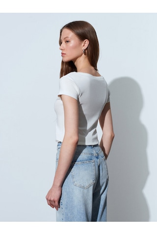 Dilvin 32688 %100 Pamuk Basic T-shirt-ekru