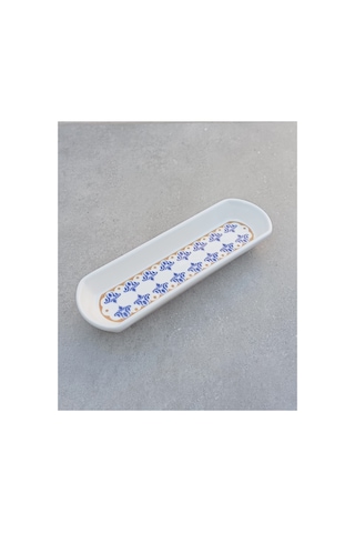 Ottoman 3 Adet Seramik Zeytinlik Oval Kayık Sunum Tabağı - 6x20cm Mavi