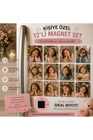 12'li Kare Fotoğraf Magneti Kız Çocuğuna Kişiselleştirilebilir Çocukluk Anıları Hediye Seti
