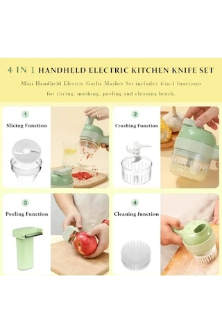 Maiyame Yeşil 4'lü Elektrikli El Tipi Gıda İşlemci: Dilimle-ez-soy-temizle, Usb Şarjlı, Taşınabilir Sebze/meyve Doğrayıcı Diğer