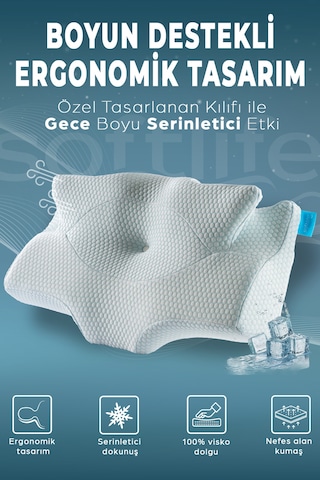 Nox Ice Serinletici Kılıflı Visco Soğuk Boyun Destekli Ortopedik Visco Yastık - Rahat Uyku Ve Güzellik Yastığı 64x38x12,5 Cm Mavi
