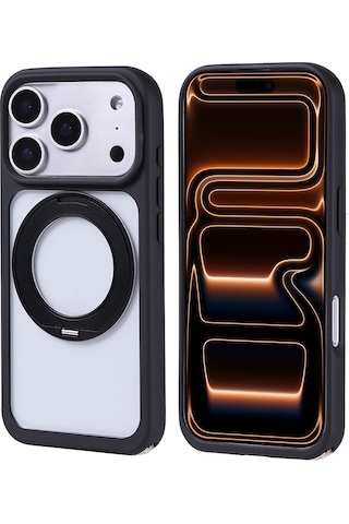 Subutu Apple Uyumlu iPhone 17 Pro Kılıf M-safe Şarj Özellikli Standlı Sbt Piza Silikon Kapak - Siyah Siyah