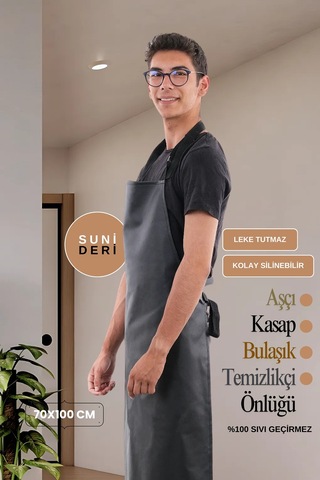 Suni Deri Su Geçirmez Bulaşıkçı Önlüğü Aşçı Önlüğü Kasap Önlüğü Temizlikçi Önlüğü Siyah